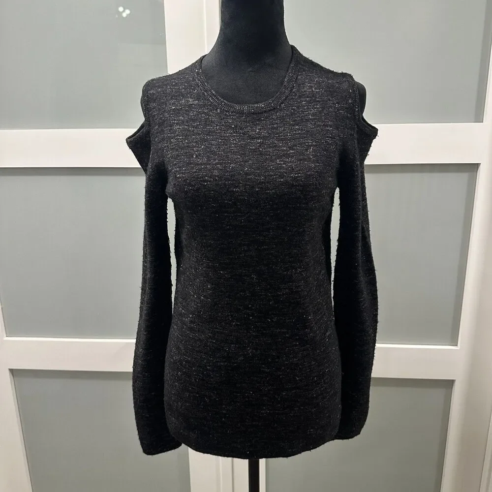 Current Elliott Cold Shoulder Knit Sweater Charcoal Black Long Sleeve Top - 0 XS